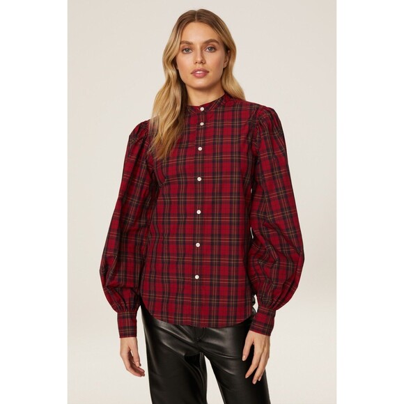 POLO RALPH LAUREN Women Red Tartan Plaid Blouson-sleeve Shirt Size 10 MSRP 198$ - Picture 1 of 11